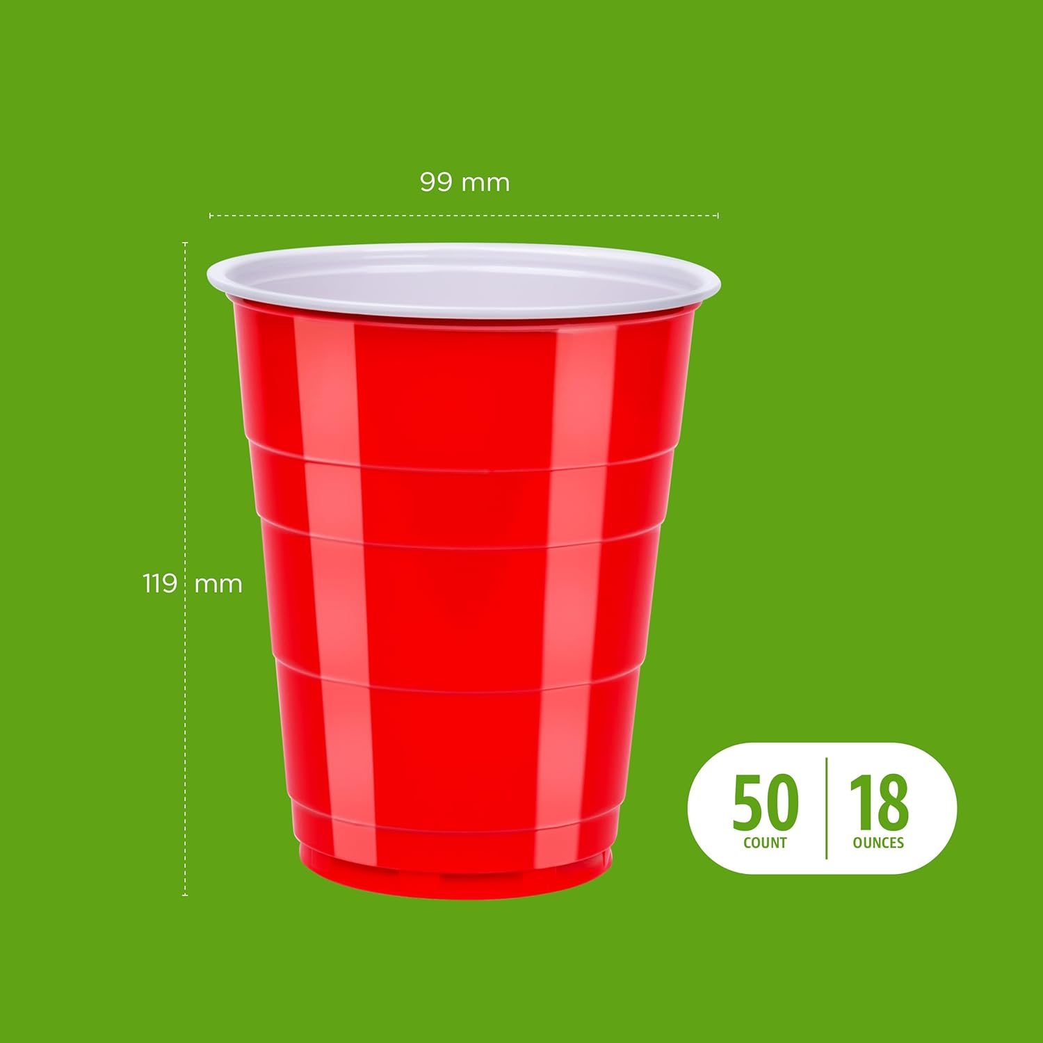 Amazon Basics Red Disposable Plastic Party Cups 18oz 50 Count