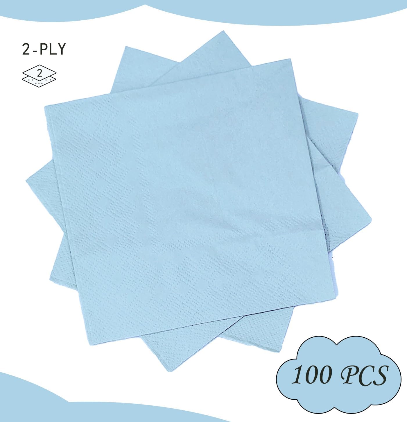 100 pcs 2-Ply Light Blue Folded Napkins for Parties and Weddings