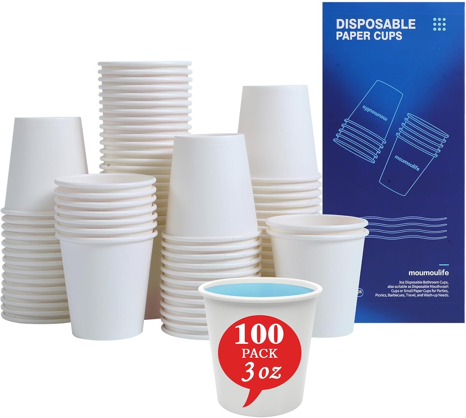 100 Count 3oz Disposable Paper Cups for Bathroom Use