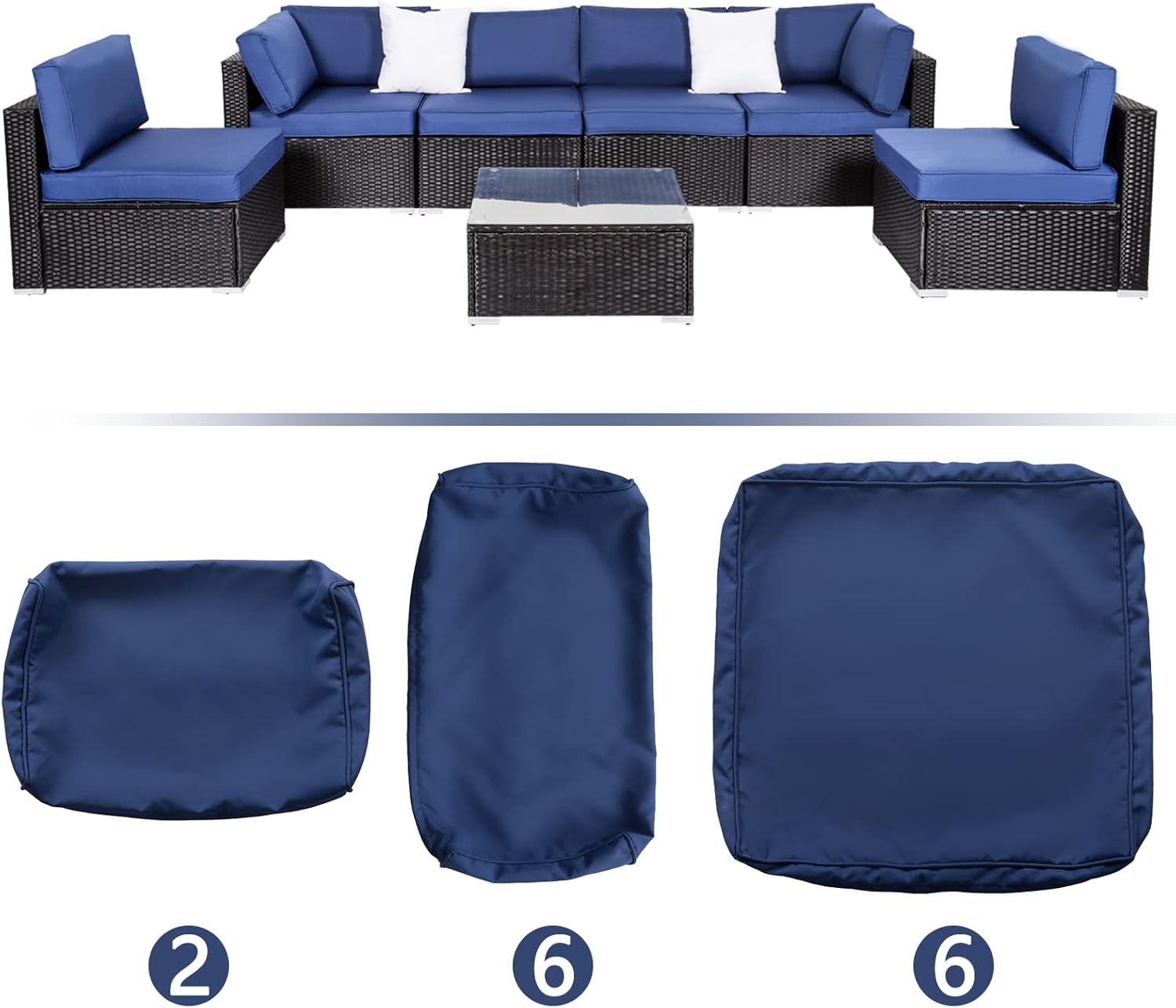 Kinsuite 14Pcs Patio Cushion Covers Dark Blue