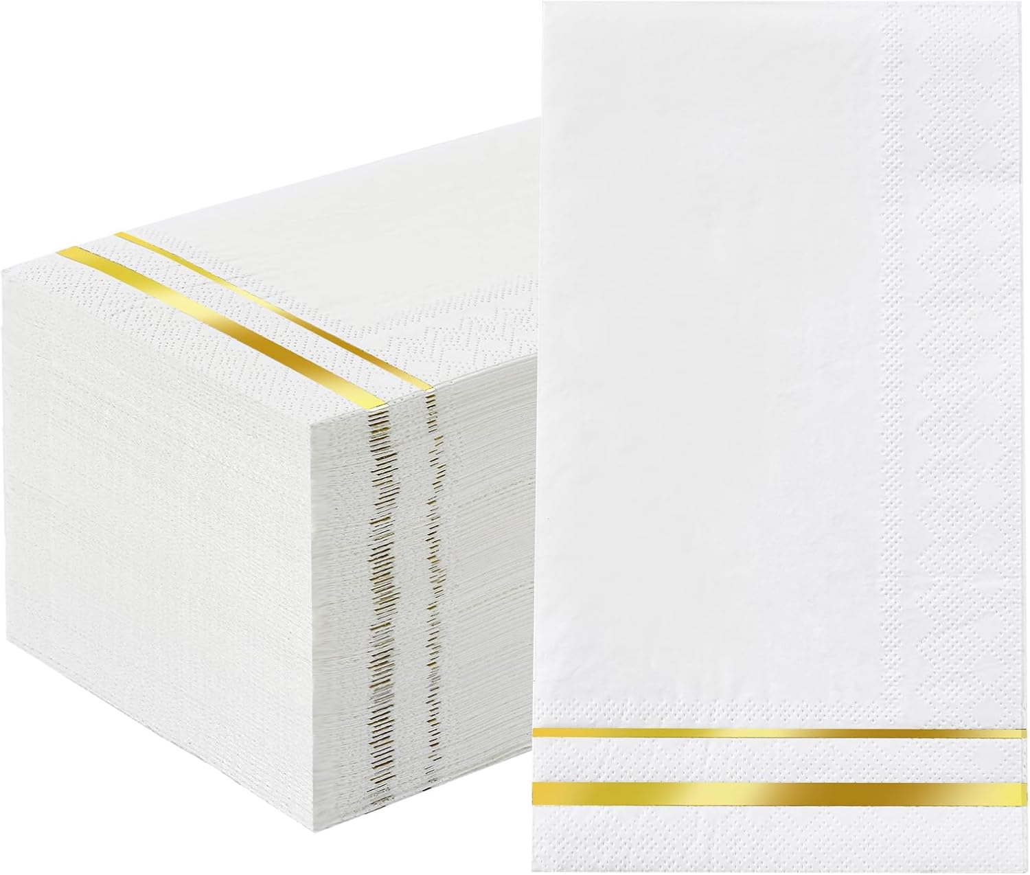 Tamone 100PCS 3-Ply Gold Napkins - Elegant White and Gold Disposable Dinner Napkins