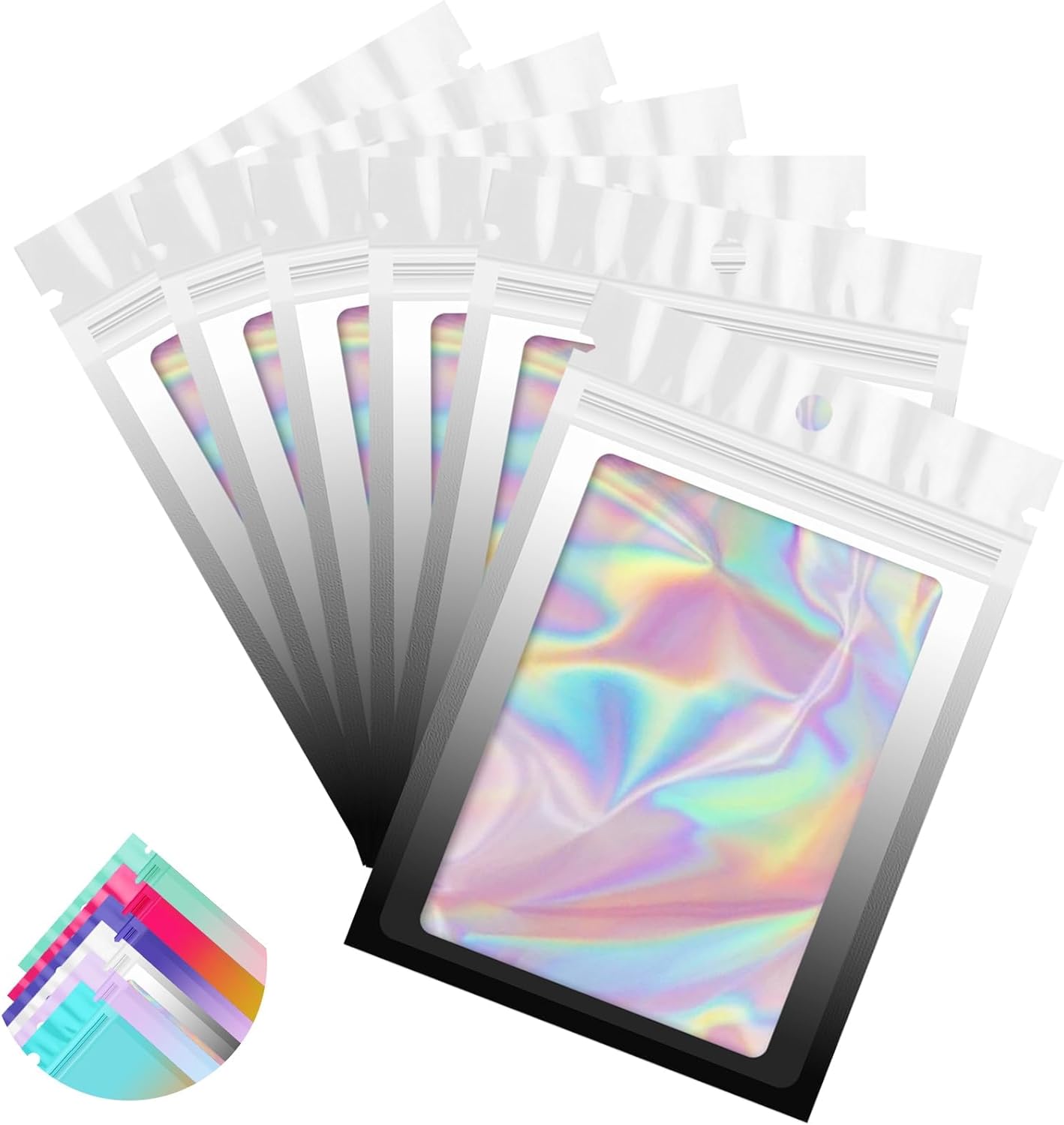 Funfery Gradient Holographic Food Storage Bags 100 Pack Zipper Clear Window