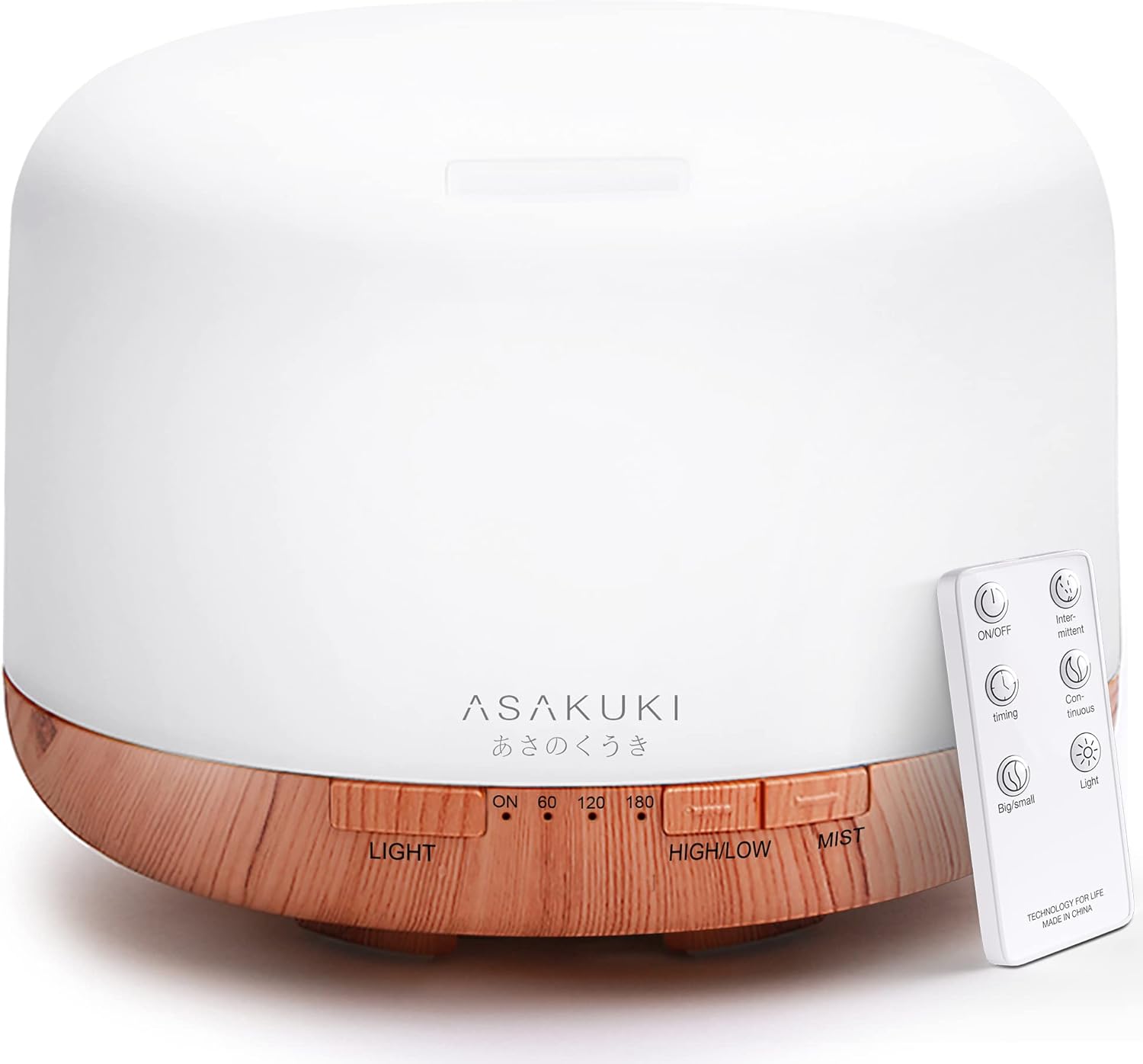 ASAKUKI 500ml Essential Oil Diffuser with Remote Control Brown