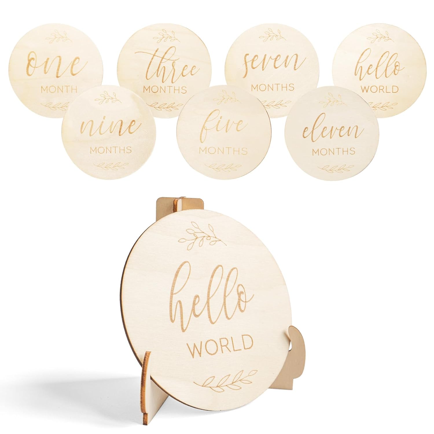 7 Piece Wooden Baby Milestone Signs with Hello World