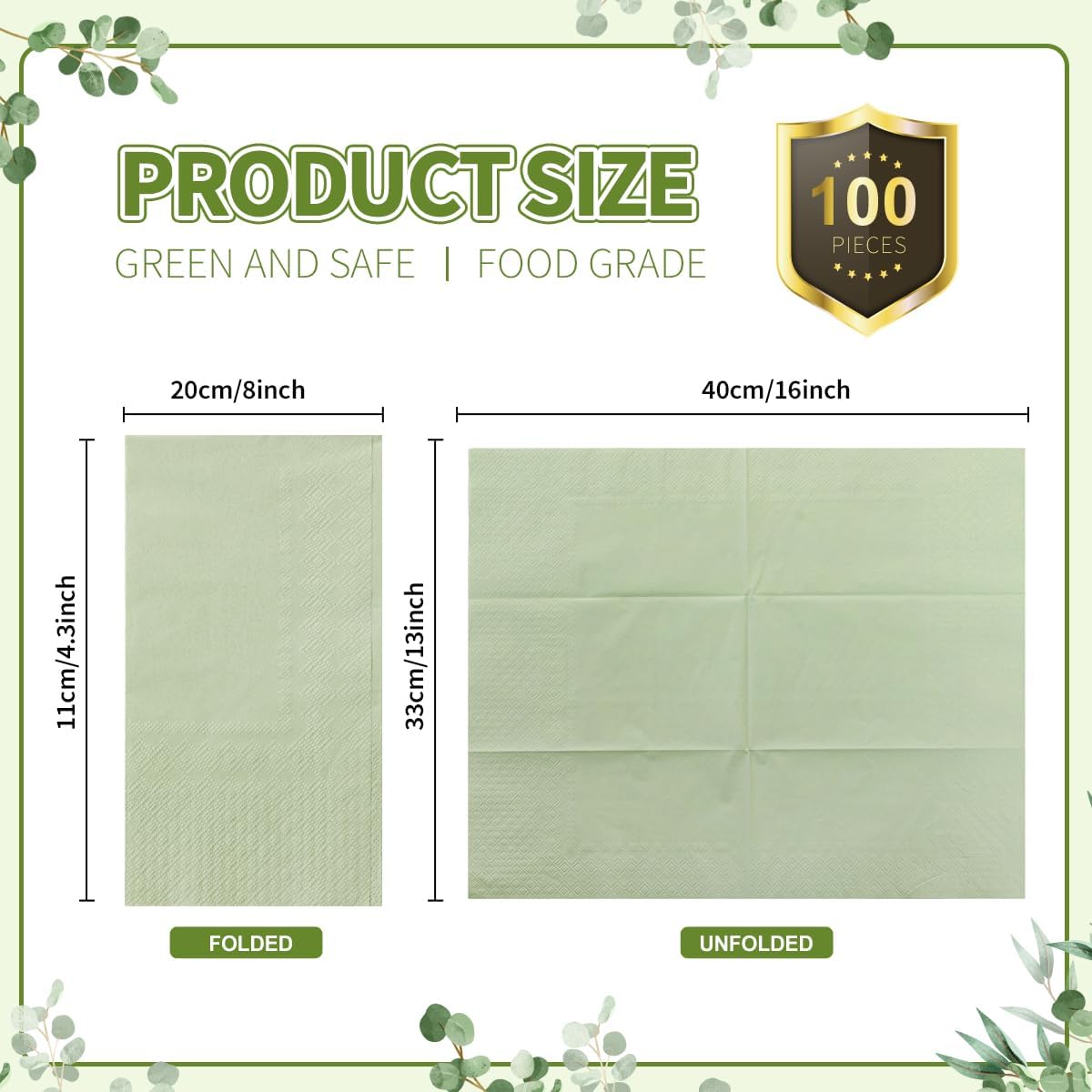 100PCS Sage Green Disposable Napkins and Hand Towels