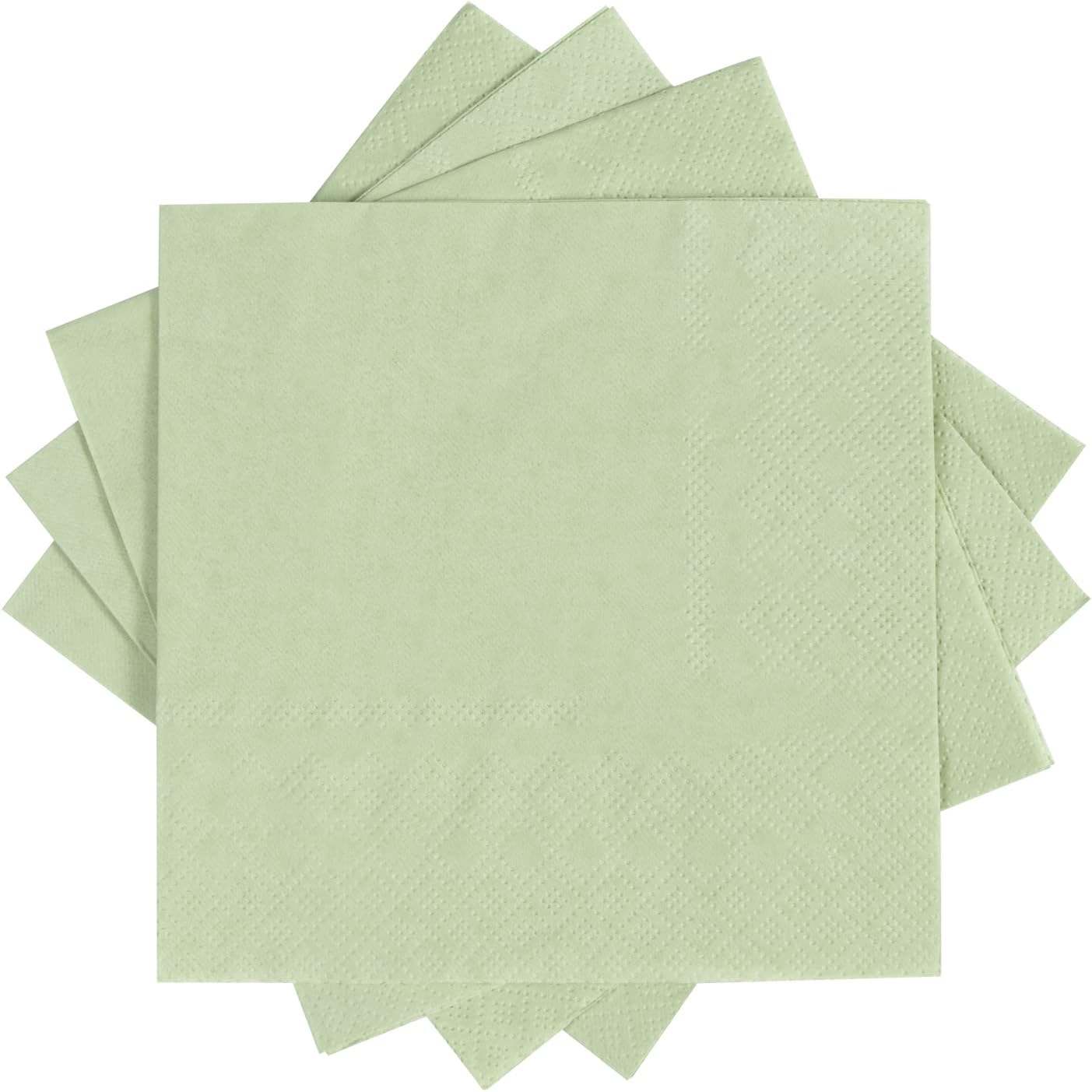 100 Pack 2-Ply Cocktail Napkins 5x5 Inches Sage Green