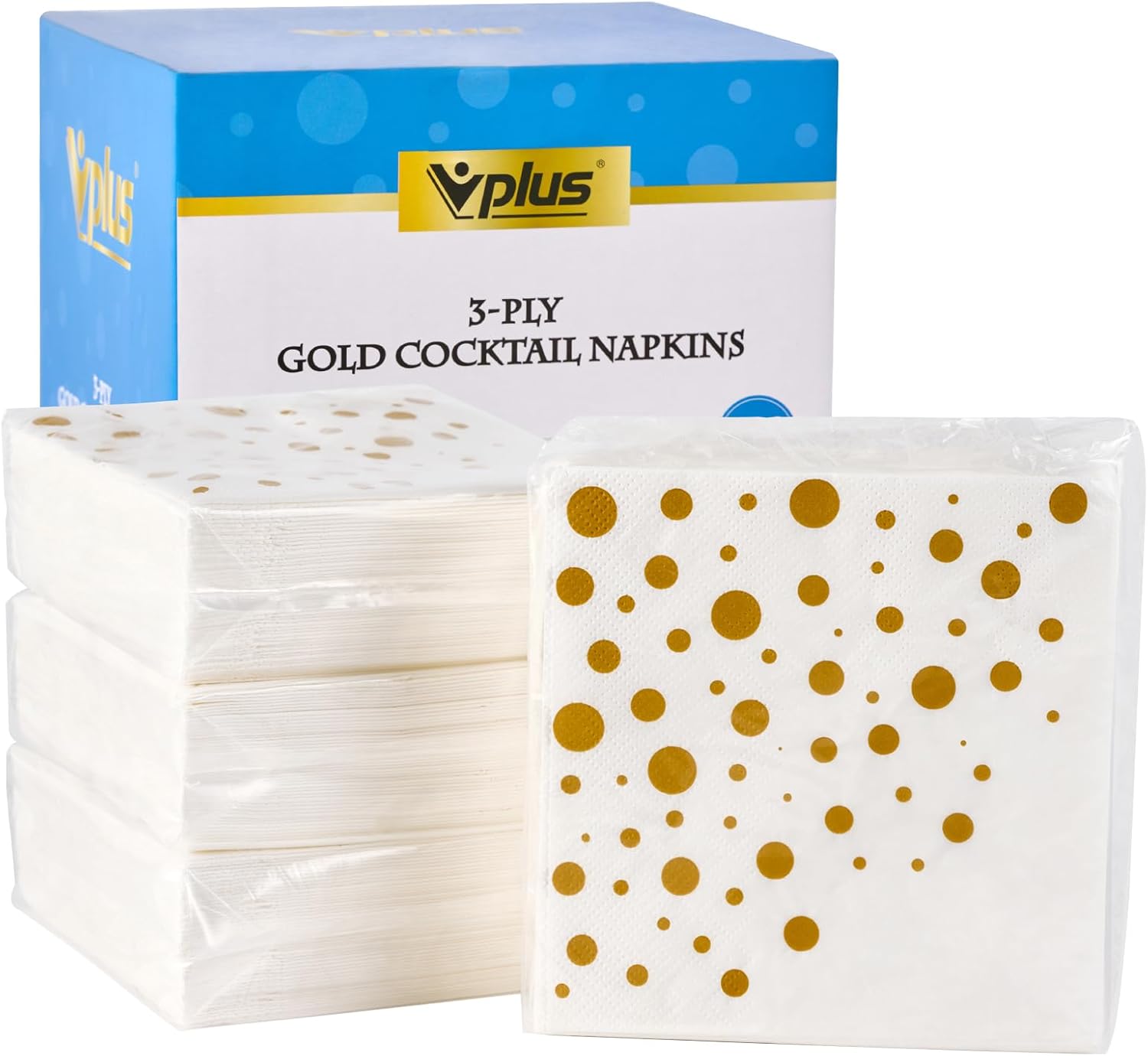 Vplus 200 Pack Gold Cocktail Napkins 3 Ply
