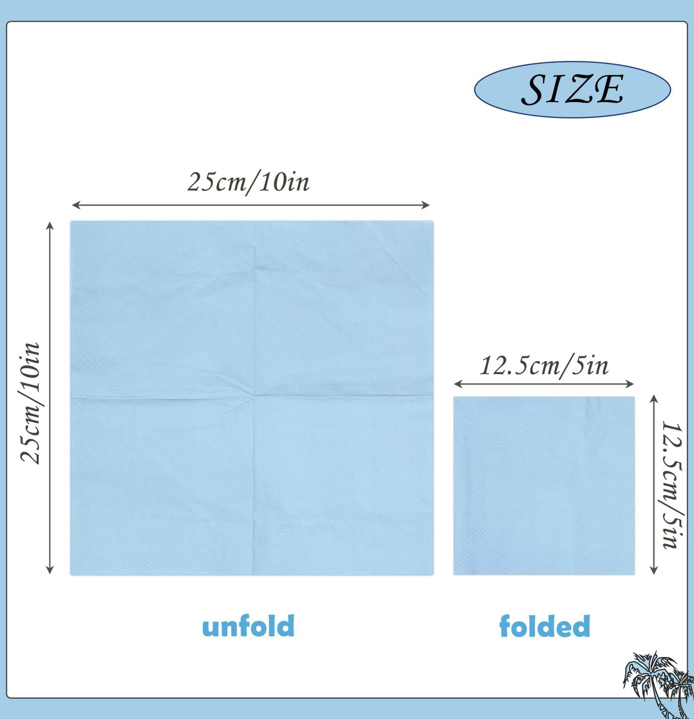 100 pcs 2-Ply Light Blue Folded Napkins for Parties and Weddings