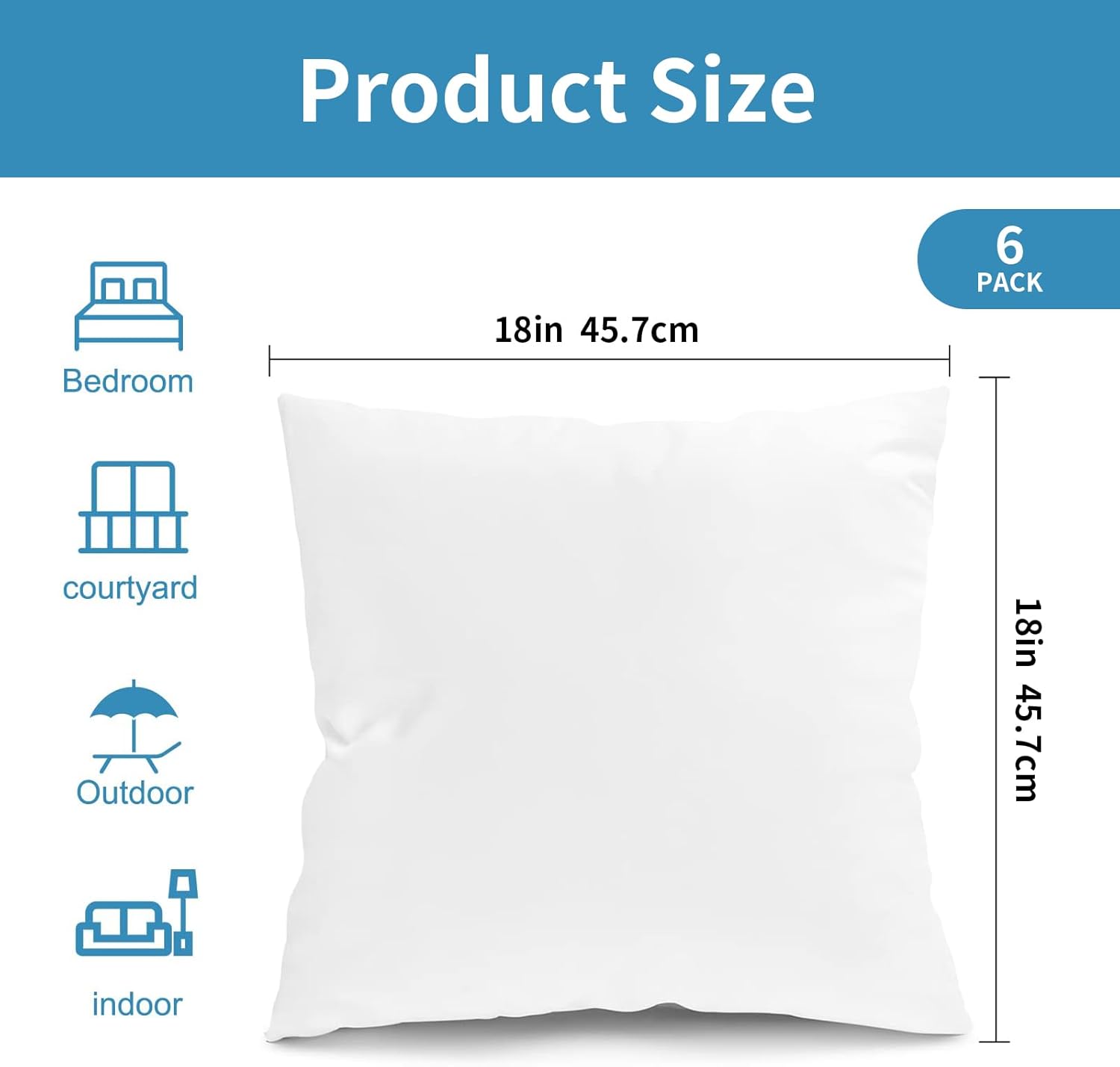 SUPERLELE 18x18 Outdoor Pillow Inserts Set of 6 Waterproof