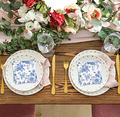 Blue And White Floral Napkins 10x10 Disposable Party