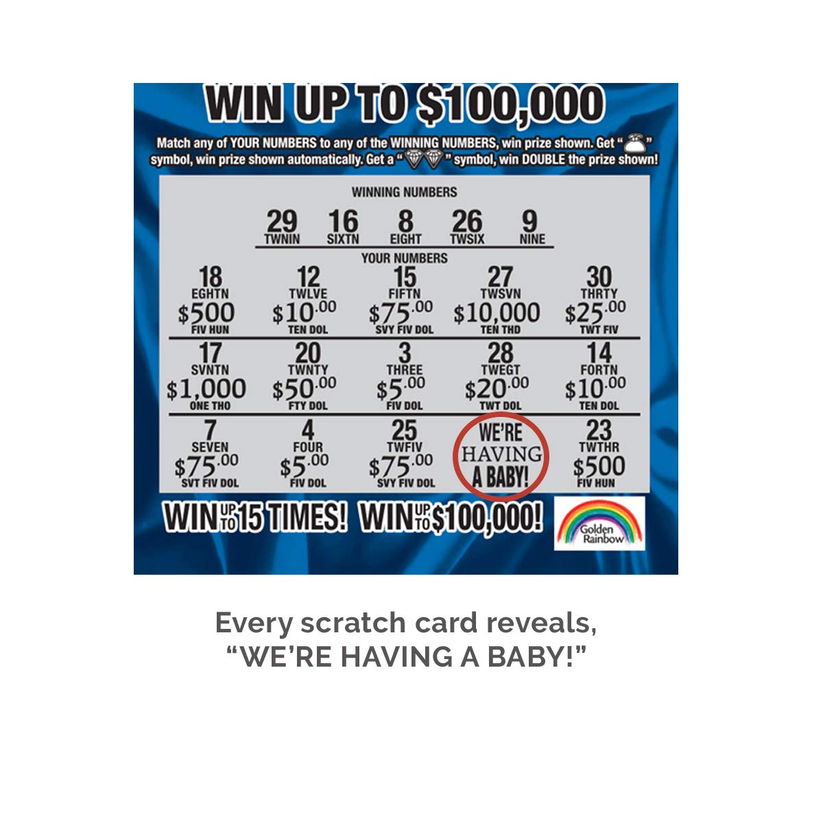 Golden Rainbow Pregnancy Scratch Off Cards 5-Pack