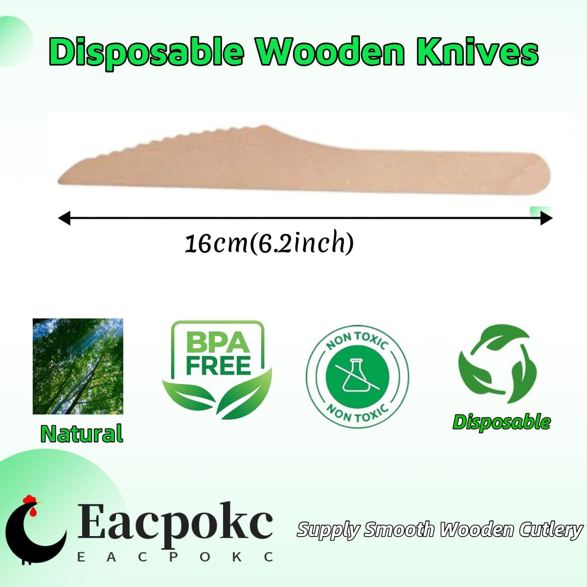 Eacpokc 63 Inch Disposable Wooden Knives 100 PCS Eco-Friendly