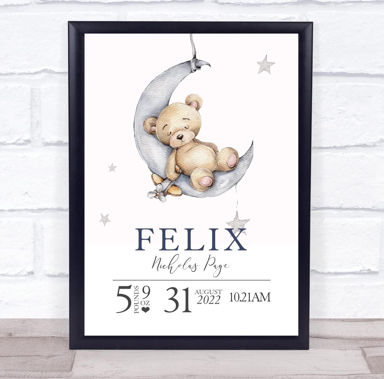 Birth Details Teddy Bear Keepsake Print Wall Art