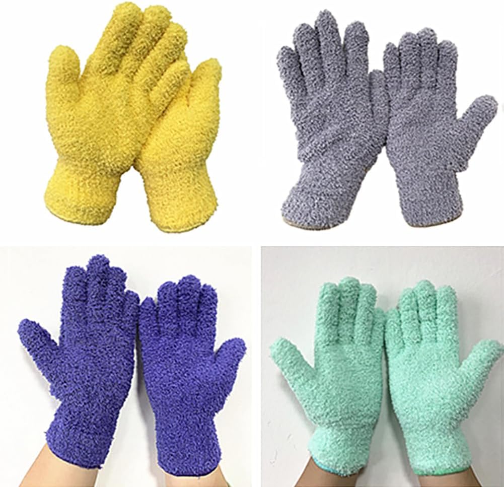 GSHLLO 4 Pcs Reusable Microfiber Cleaning Gloves