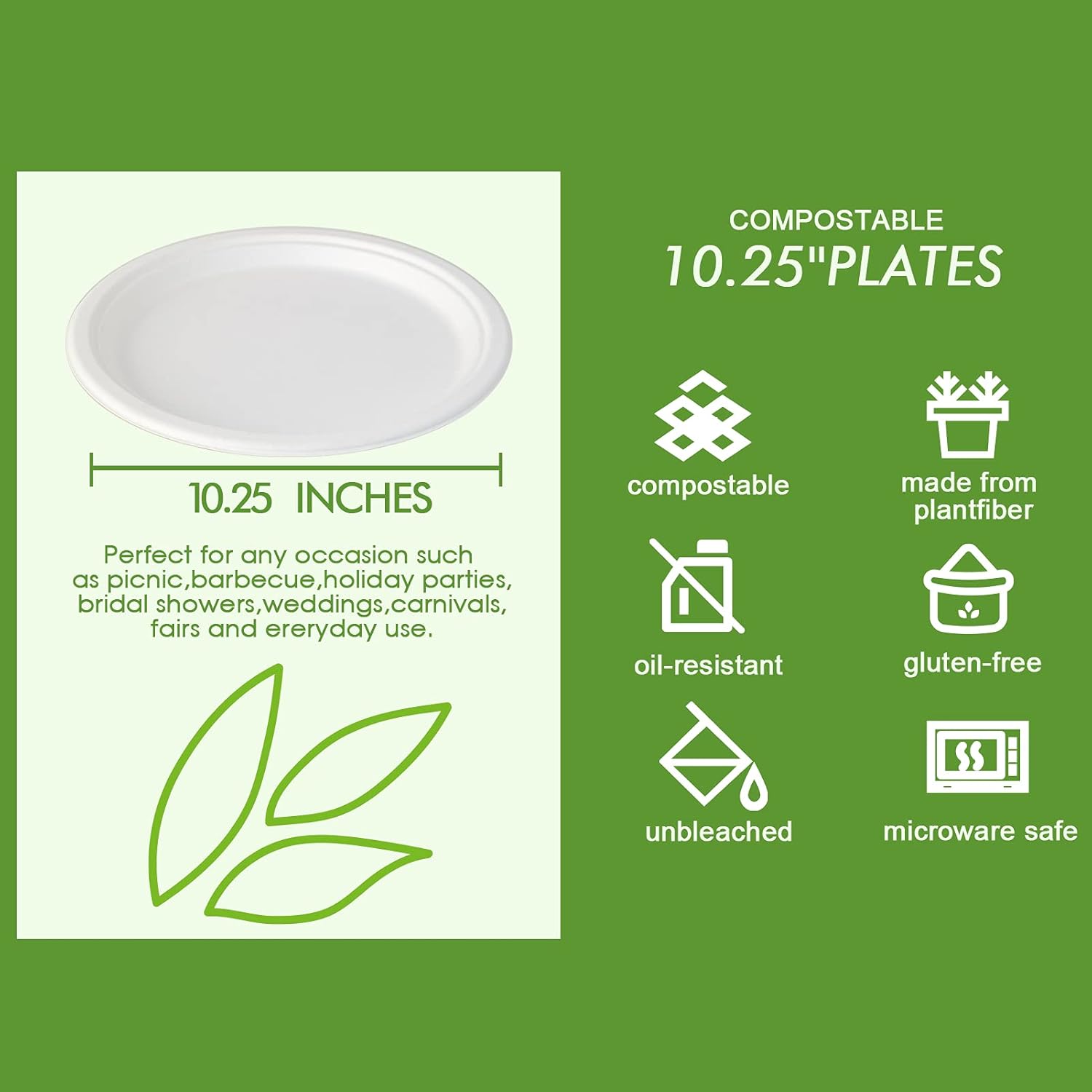 Vplus 150 Pack Compostable Paper Plates 1025 Inch Eco-Friendly