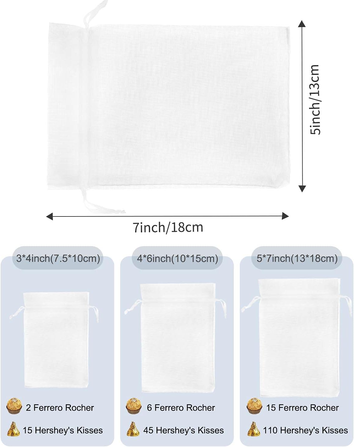 Kslong 100PCS White Drawstring Mesh Bags 3x4 Inch