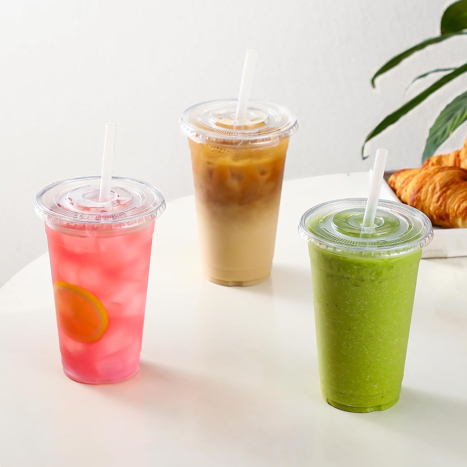 AOZITA 100 Pack 16 Oz Plastic Cups With Lids Straws