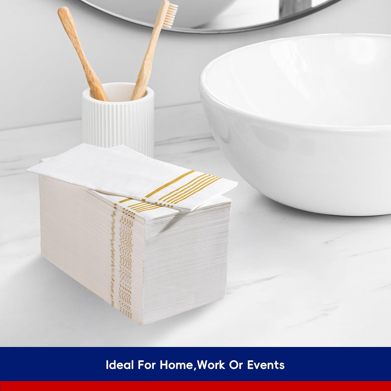 100 Pack Premium 3-Ply Paper Napkins with Gold Design