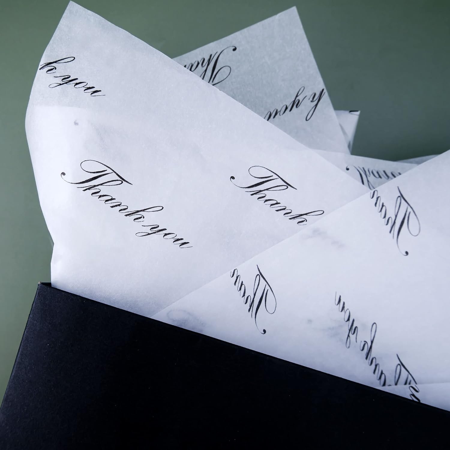MR FIVE 100 Sheets Black Thank You Tissue Paper Bulk 20x14