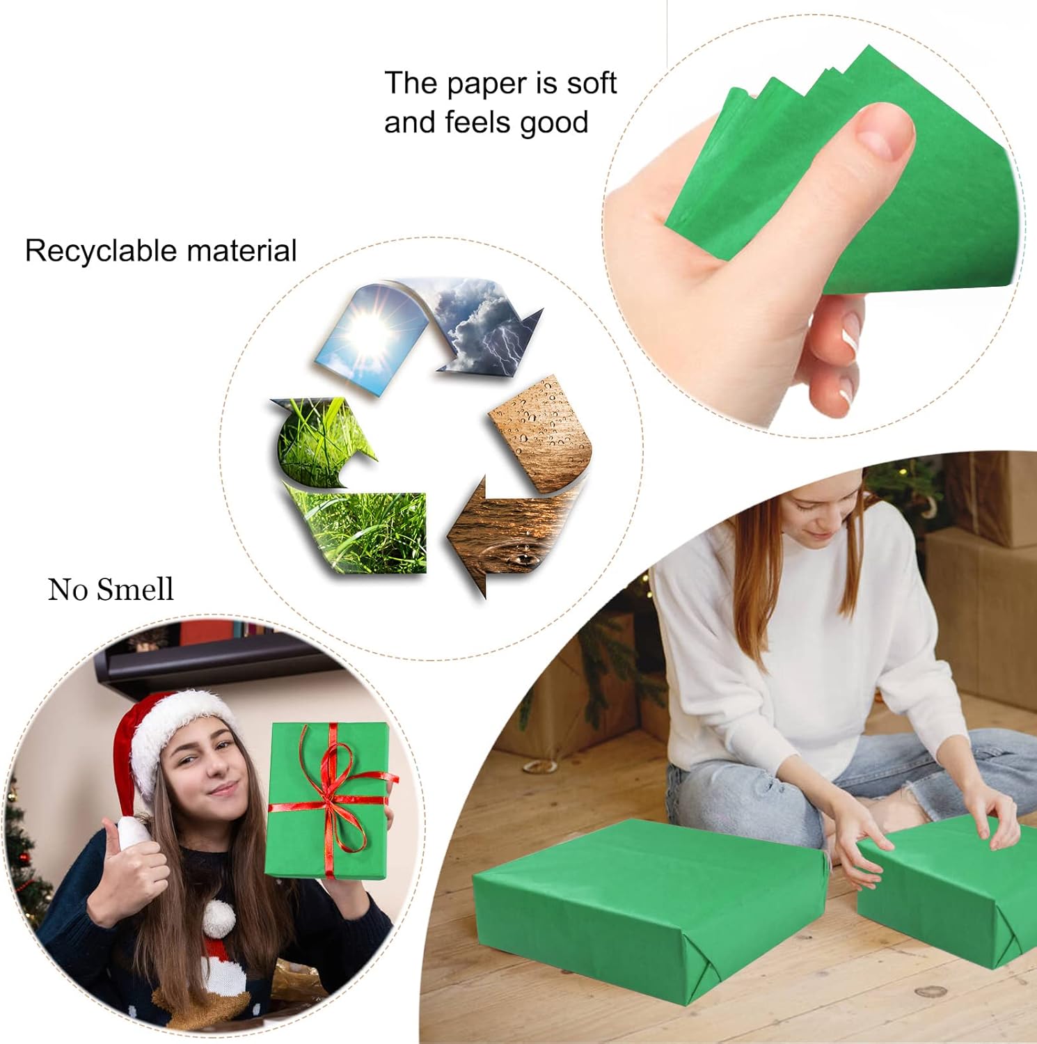 100 Sheets Green Tissue Paper for Wrapping and Crafts
