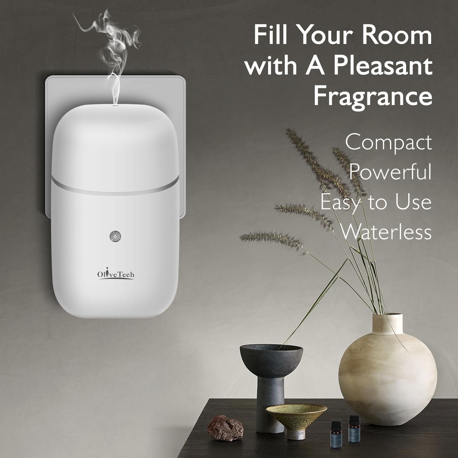 OliveTech Waterless Plug In Diffuser with 2x10ml Essential Oils