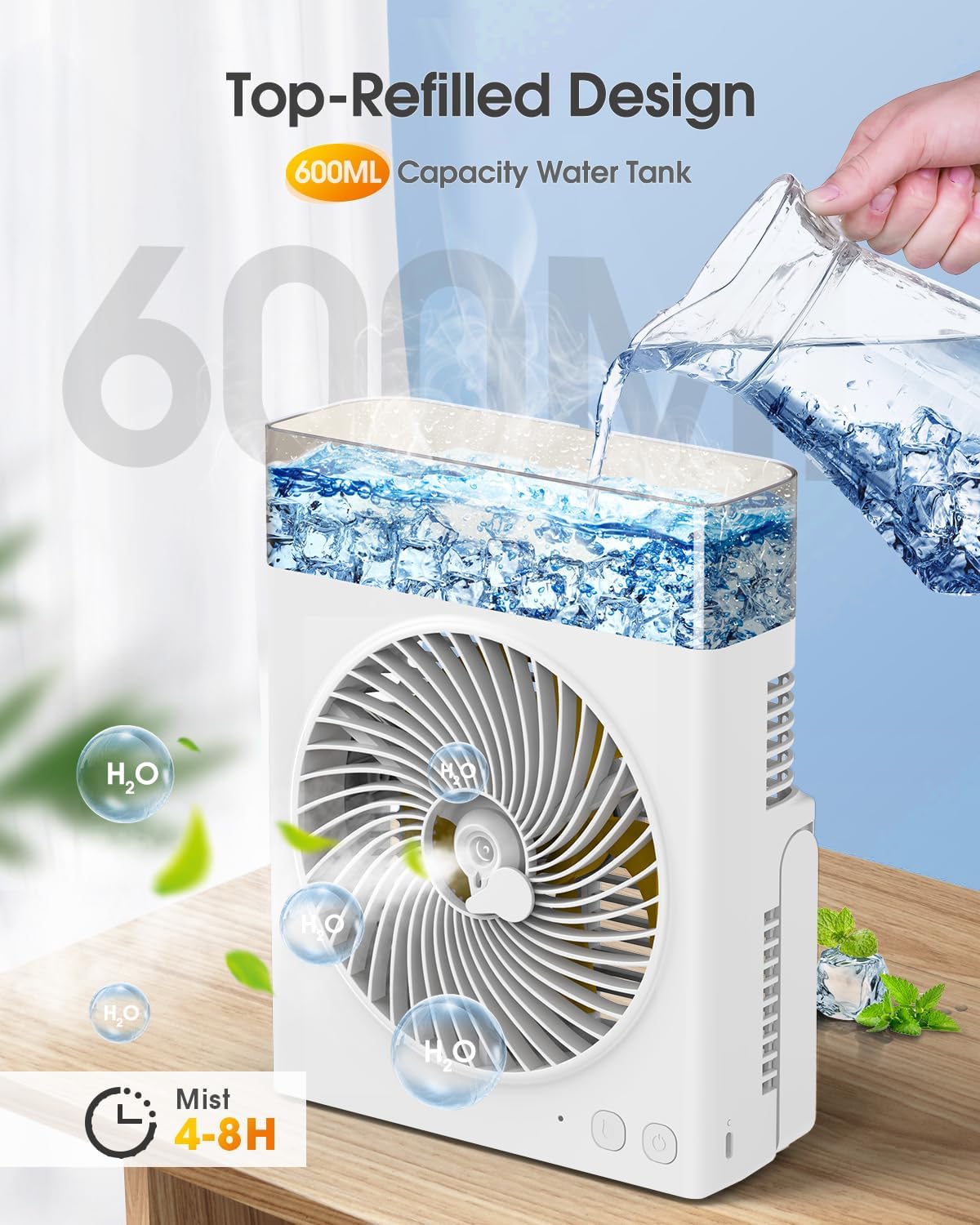 JINLICTE 8000mAh 8-Inch Misting Fan for Cooling