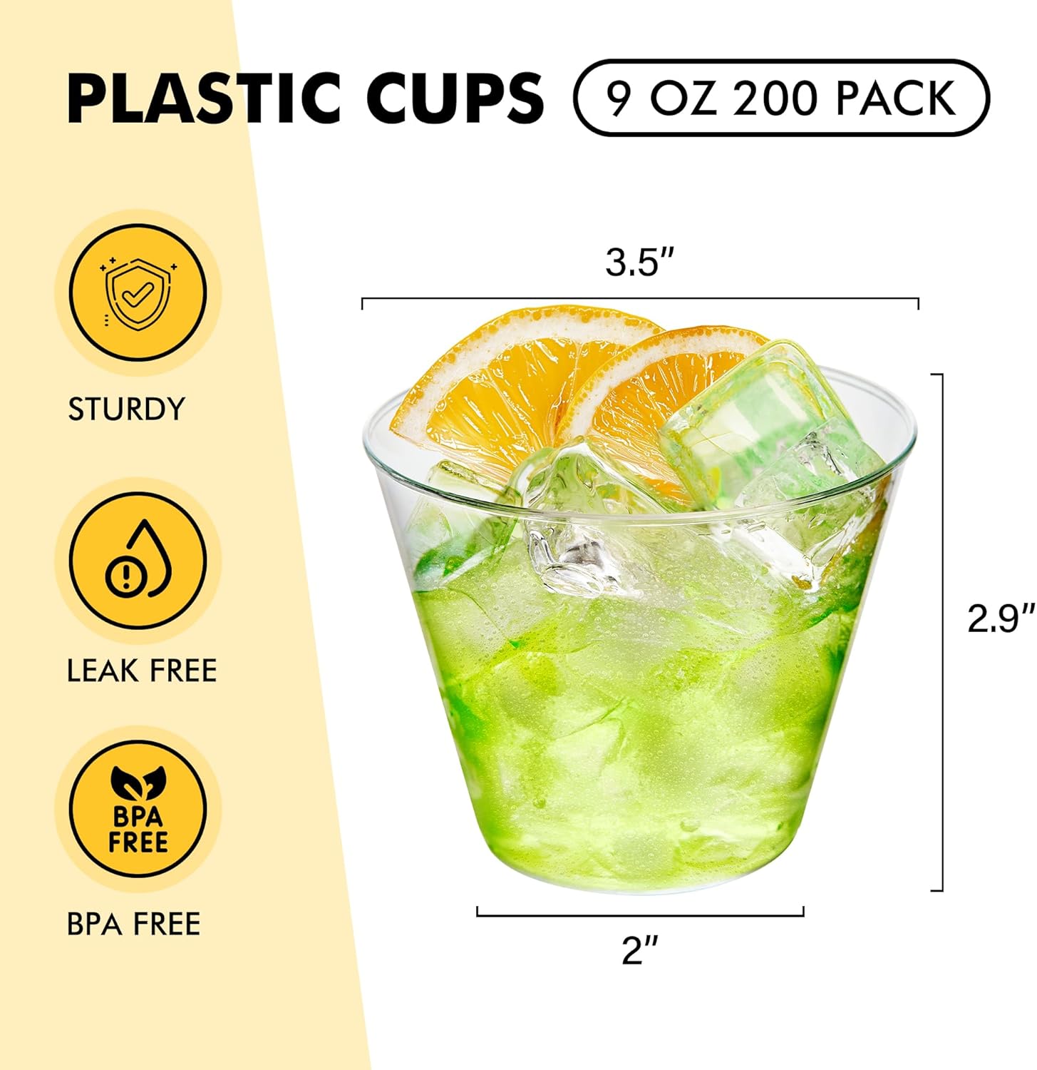 RACETOP 200 Pack 9 oz Clear Plastic Cups for Parties