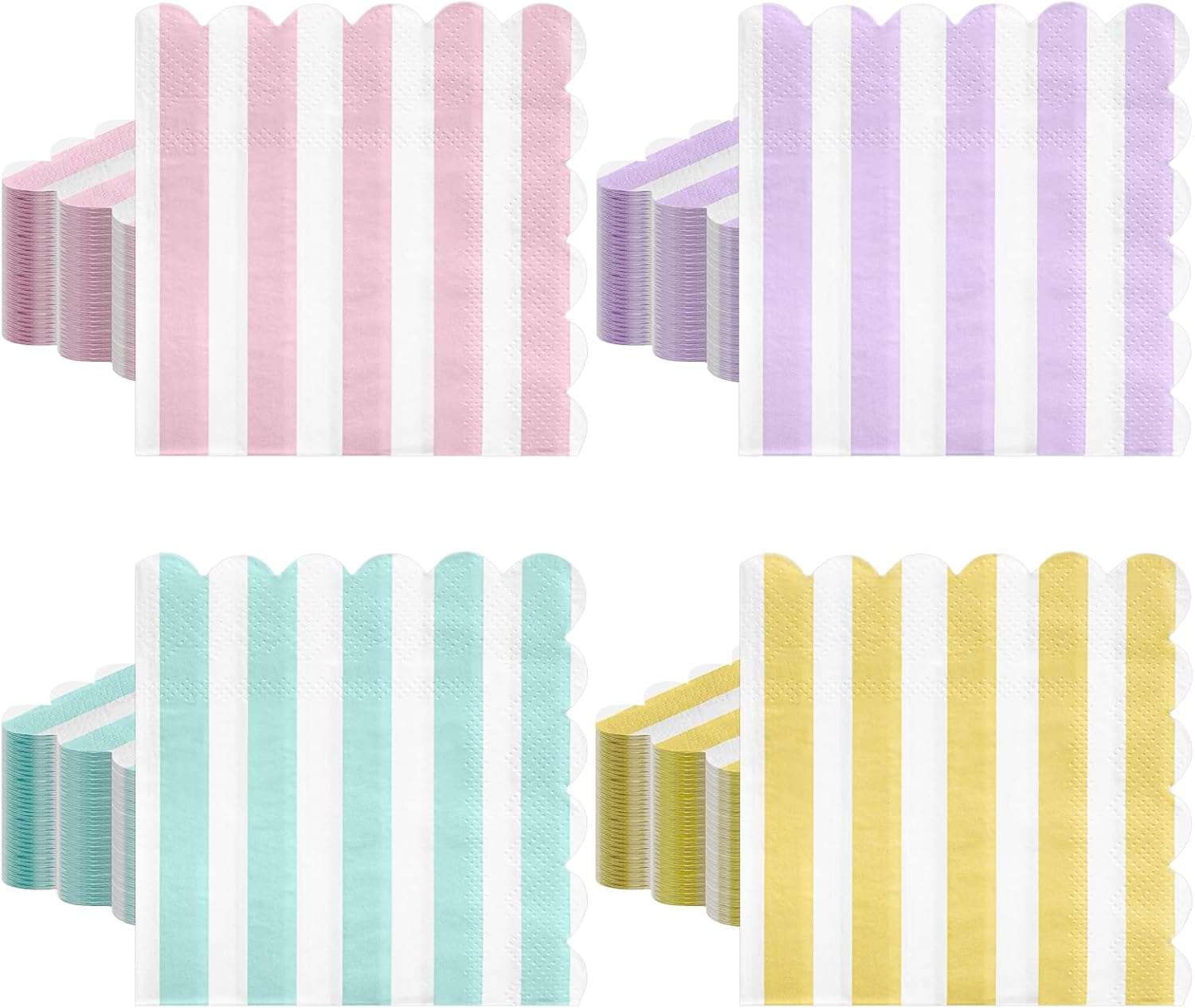 120 Pcs Striped Pastel Napkins 5x5 Inch Scalloped