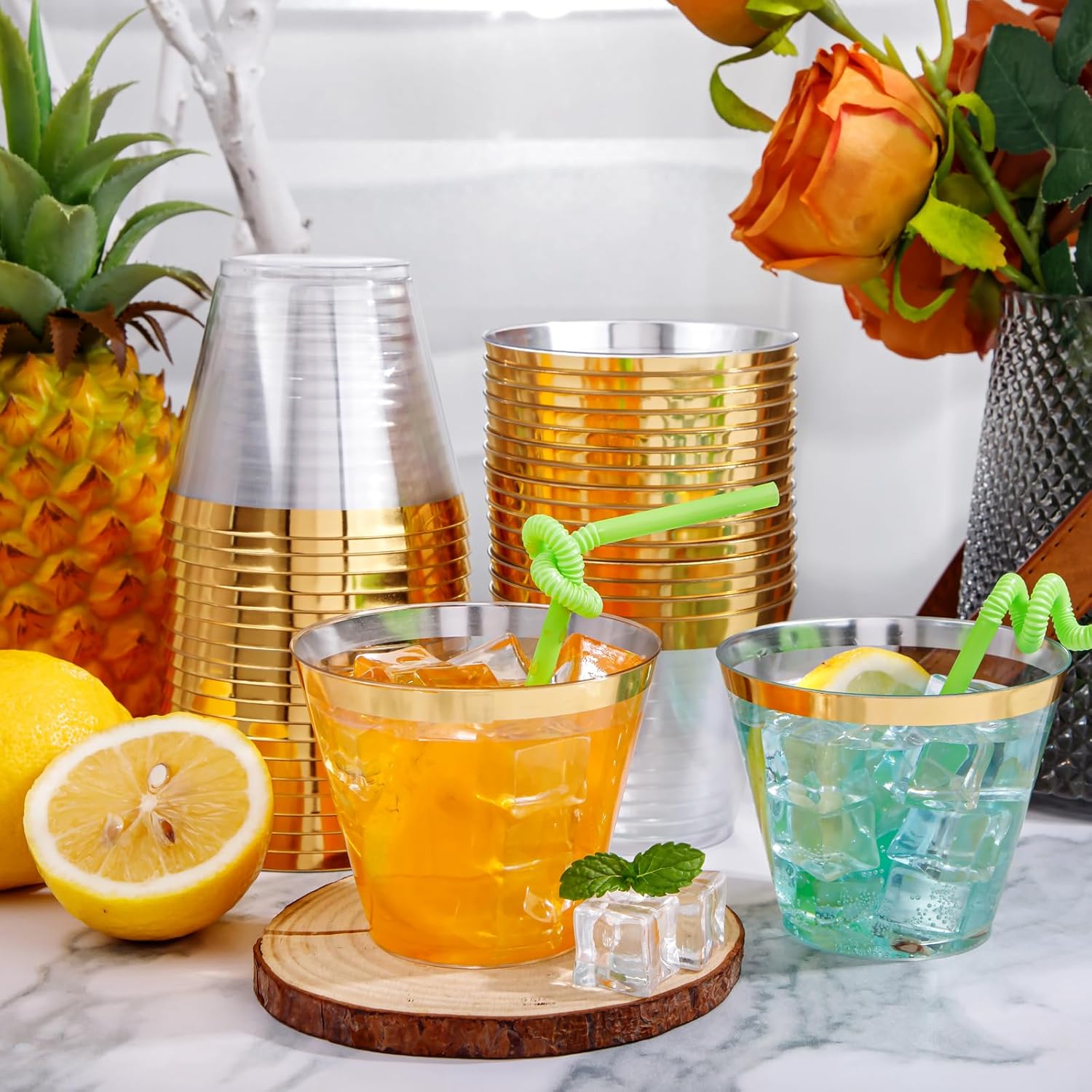 I00000 200 Pack Gold Rimmed Plastic Cups