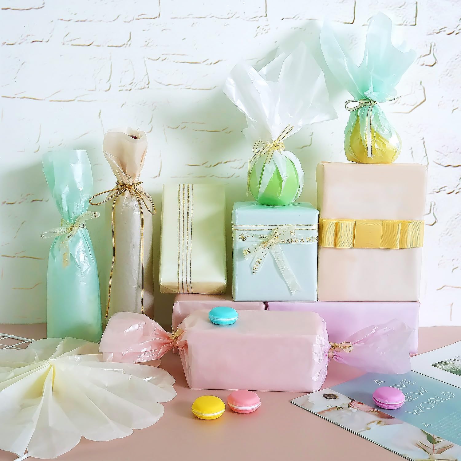 MAMUNU 105 Sheet Metallic Pastel Wrapping Tissue Paper 20x14 Inches
