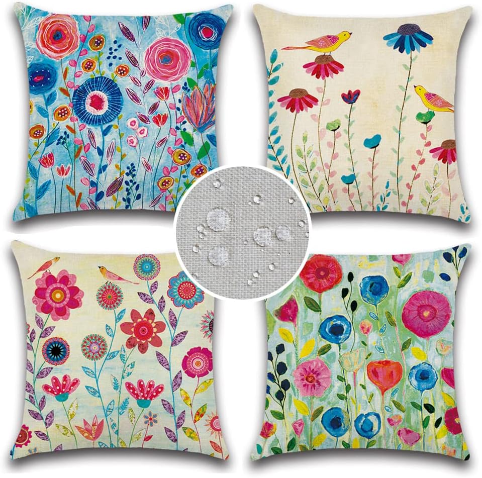 JOJOGOGO Waterproof Flower Pillow Covers Set of 4 18x18