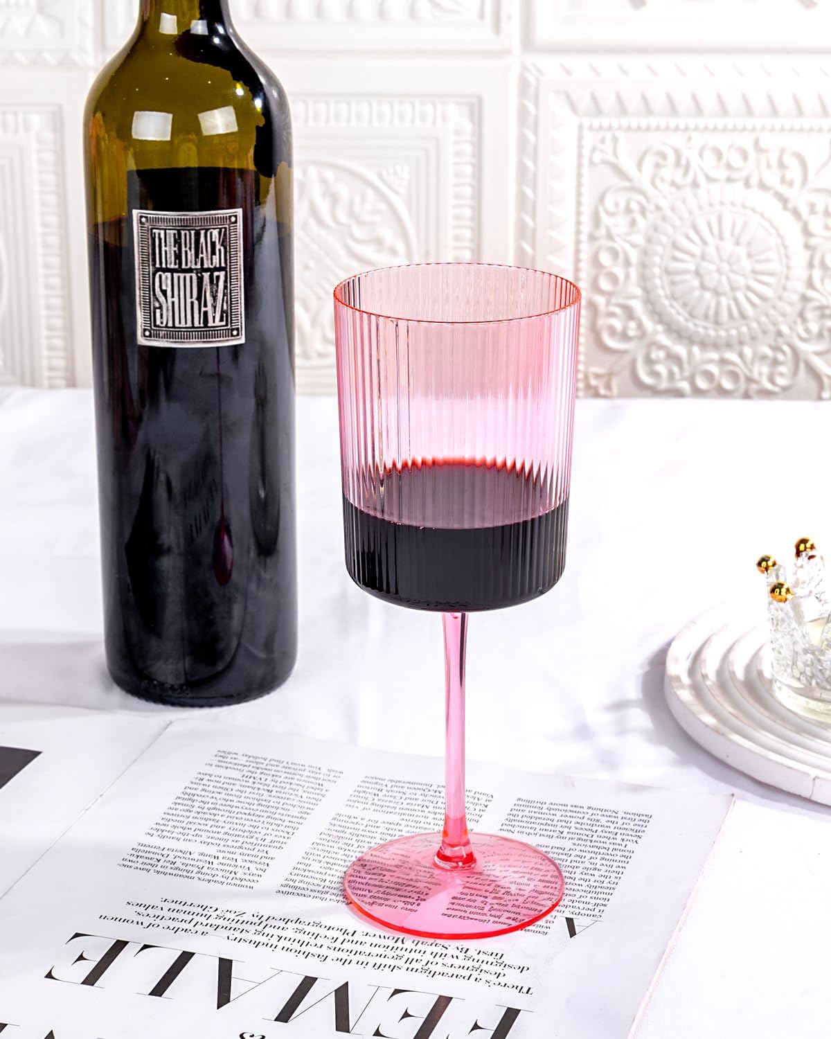 Ciaell 12 PCS Pink Plastic Wine Glasses with Stem