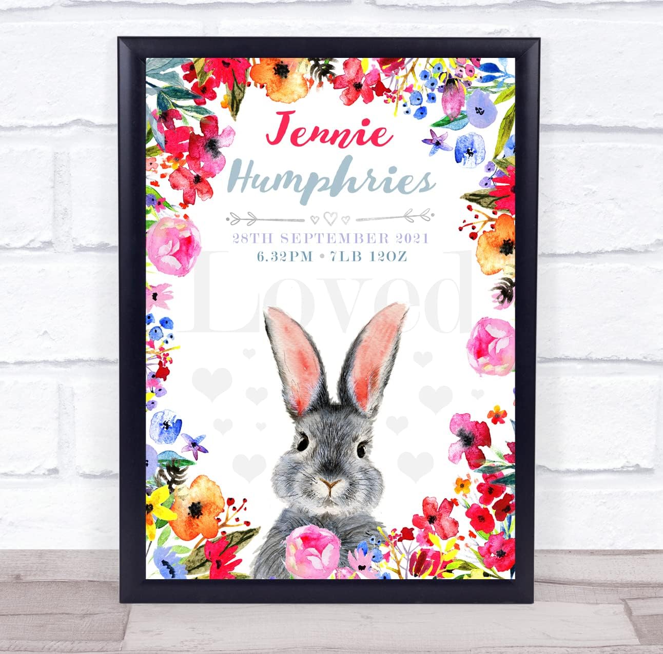 New Baby Birth Details Christening Nursery Bunny Keepsake Print