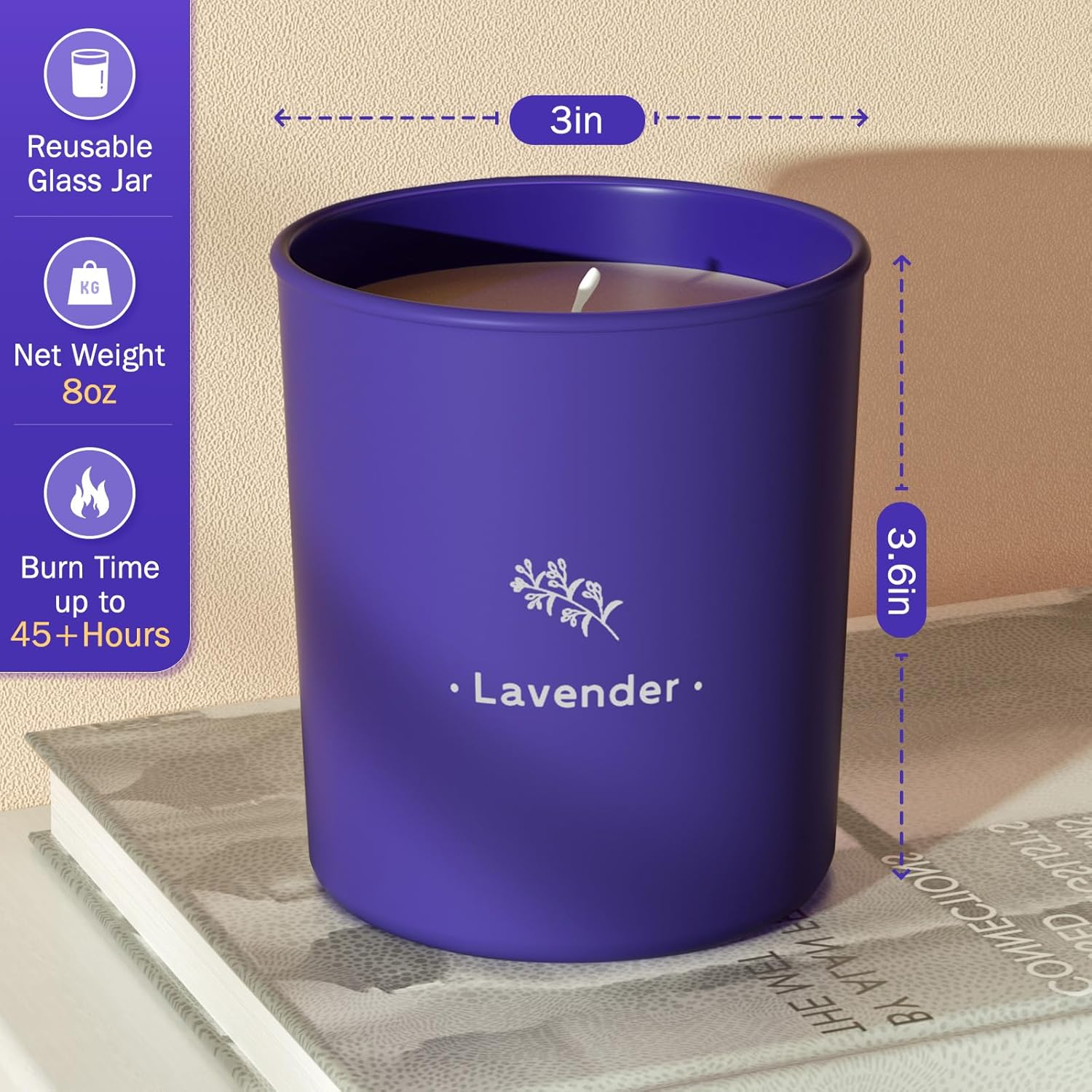 Lavender Soy Candles 8 oz Purple Jar 45 Hour Burn