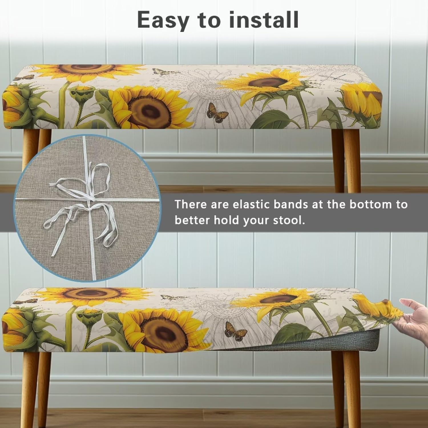 Sunflower Rectangle Bench Cushion Cover Dustproof and Washable