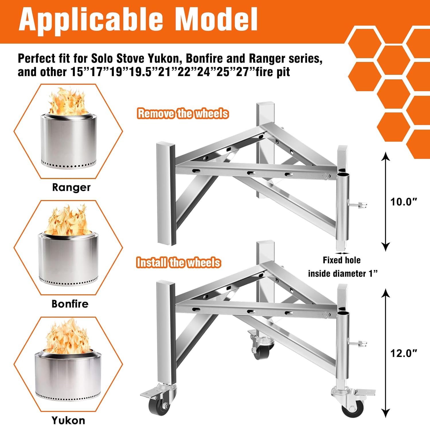 Universal Firepit Stand for 15-27 Firepits Stainless Steel