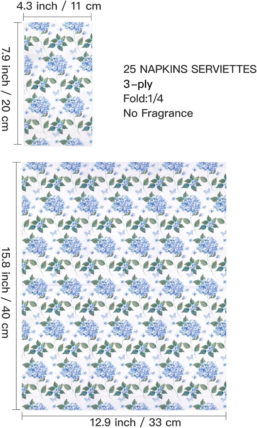 WRAPAHOLIC 25Pcs Hydrangea Napkins 3-Ply