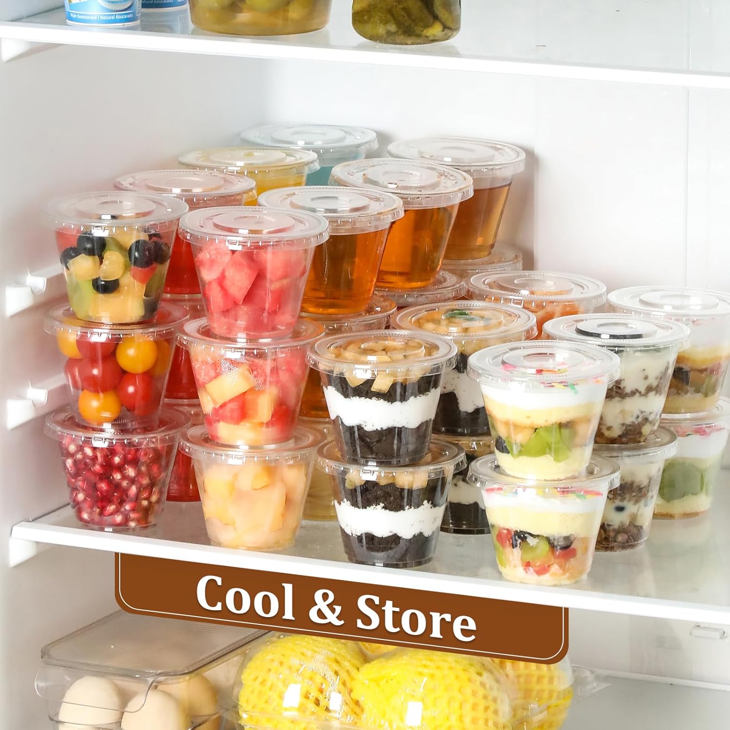 AOZITA 50pcs Clear Plastic Cups with Flat Lids No Hole
