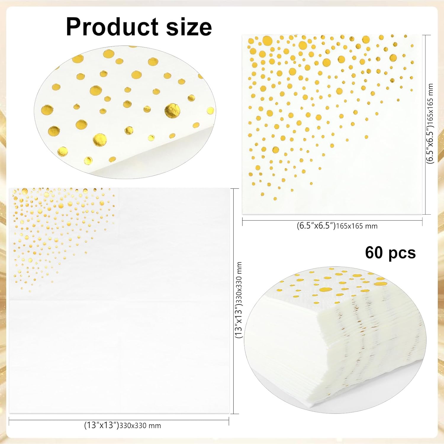Gold Foil Party Napkins 60 Pieces 33x33cm