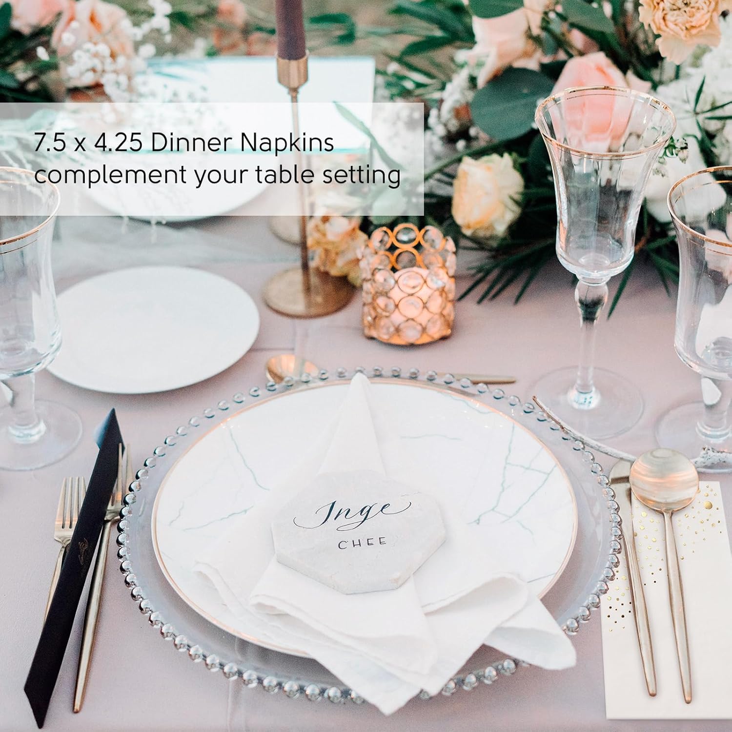 100 Pack Gold White Disposable Napkins 75x425 Inch 3-Ply