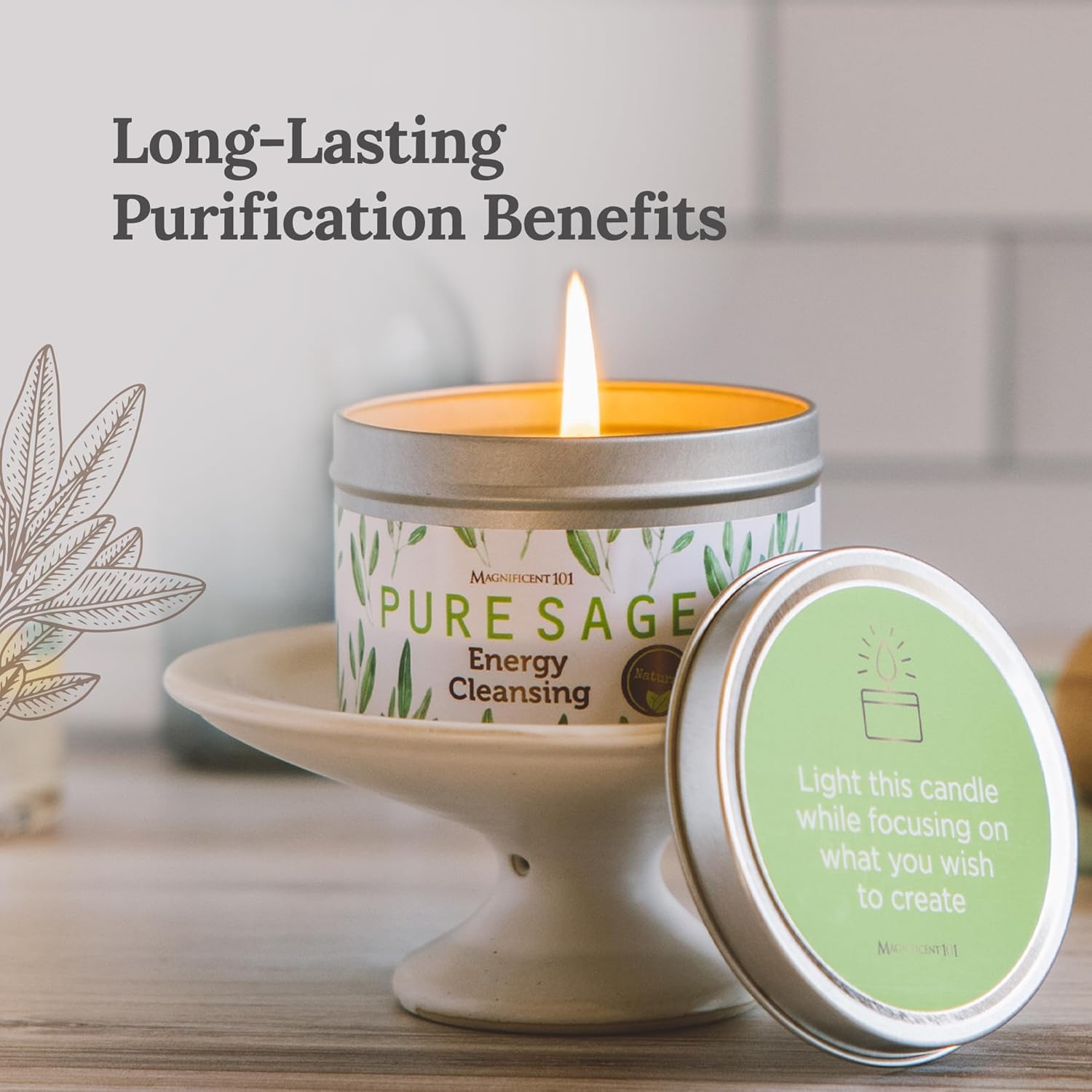 Magnificent 101 Pure White Sage Candle 6 Oz 35 Hour Burn Time