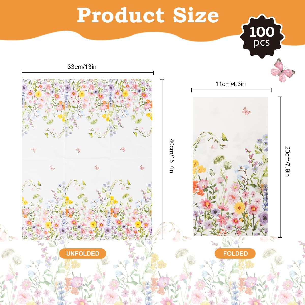 100Pcs Floral Paper Napkins for Wedding and Birthday Party