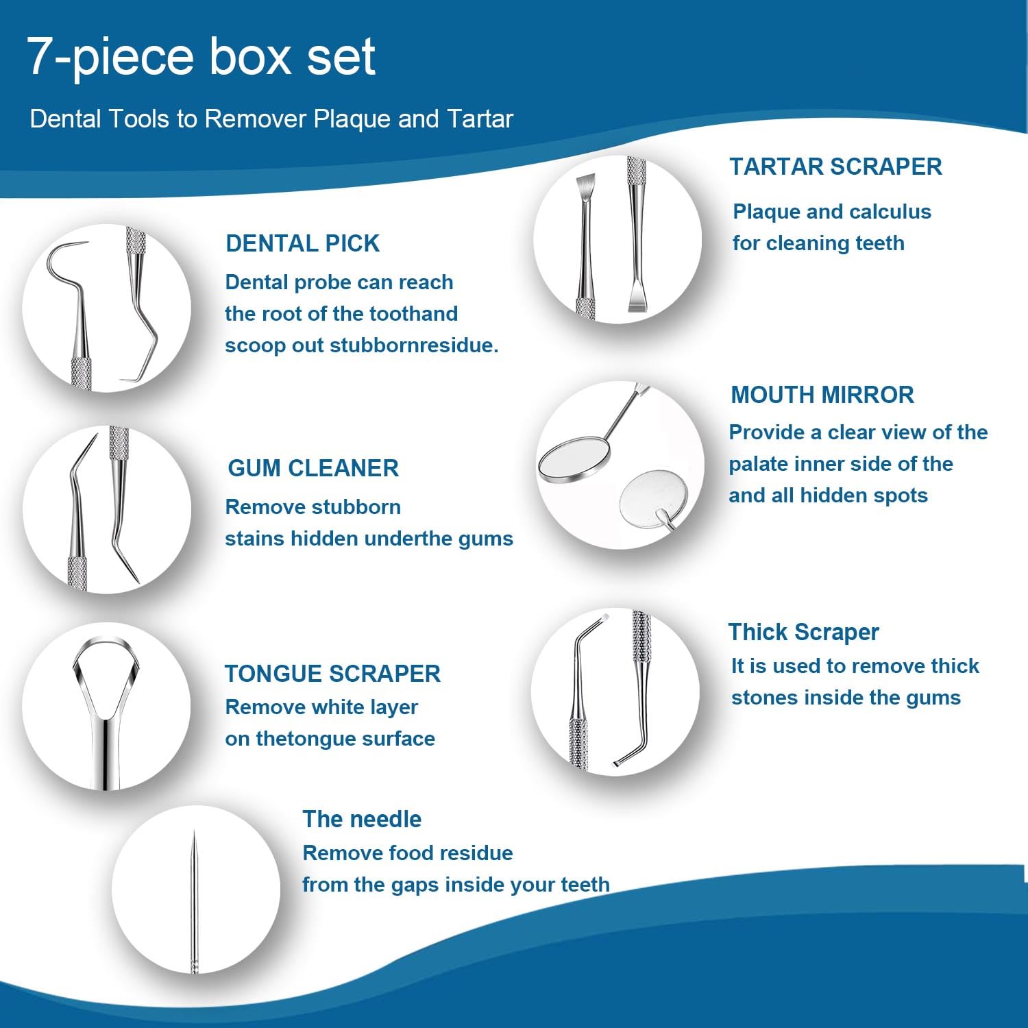 7pcs Dental Tools Kit with Case for Teeth Cleaning