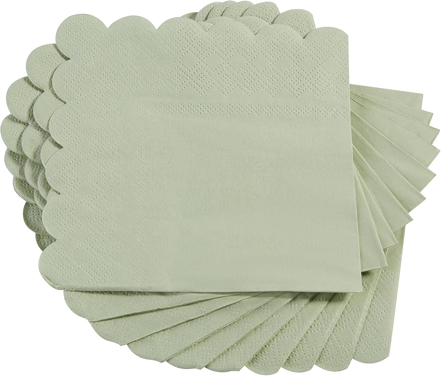 100 Pack Scalloped Edged Cocktail Napkins Sage Green