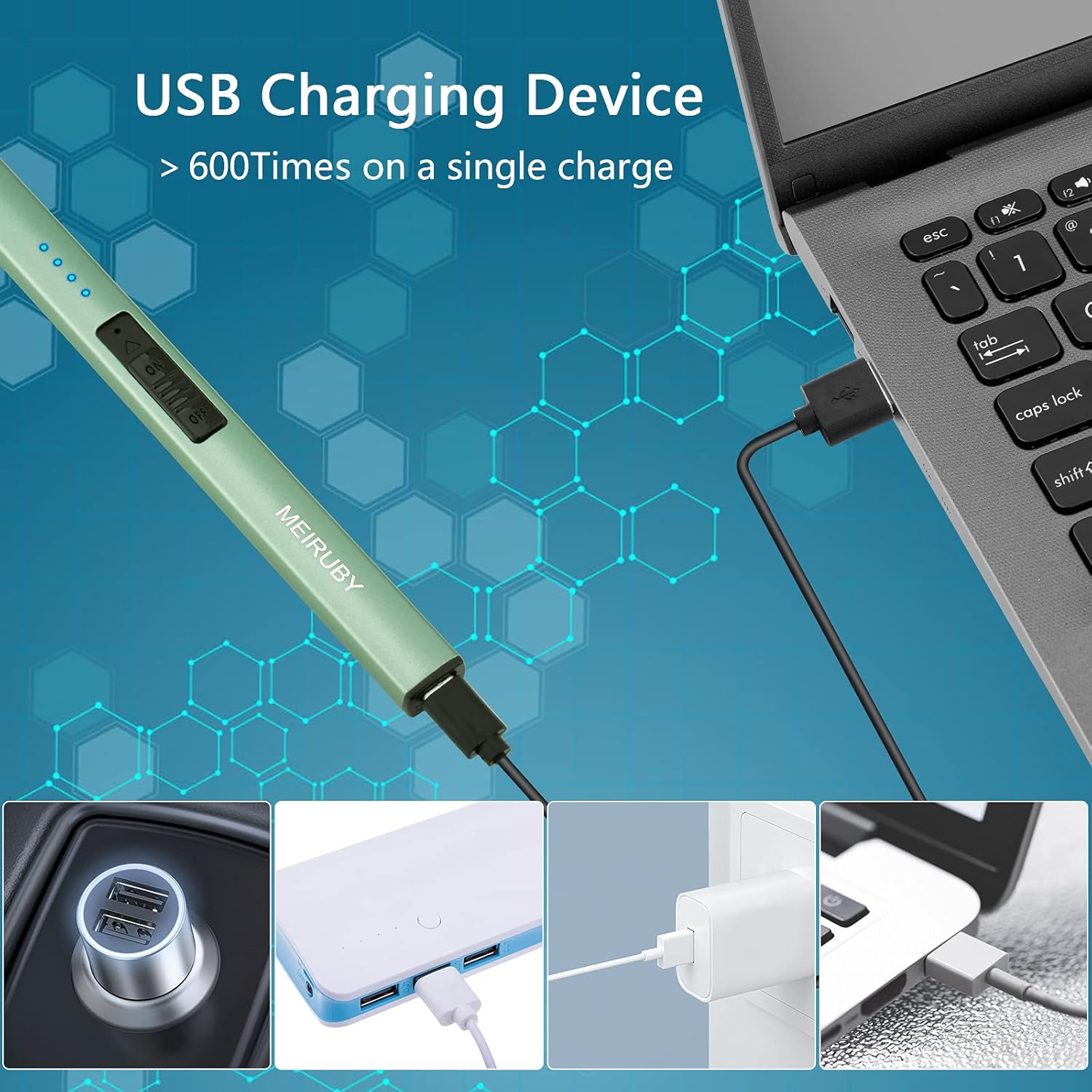 Electric Candle Lighter - Windproof Rechargeable Flameless Green USB
