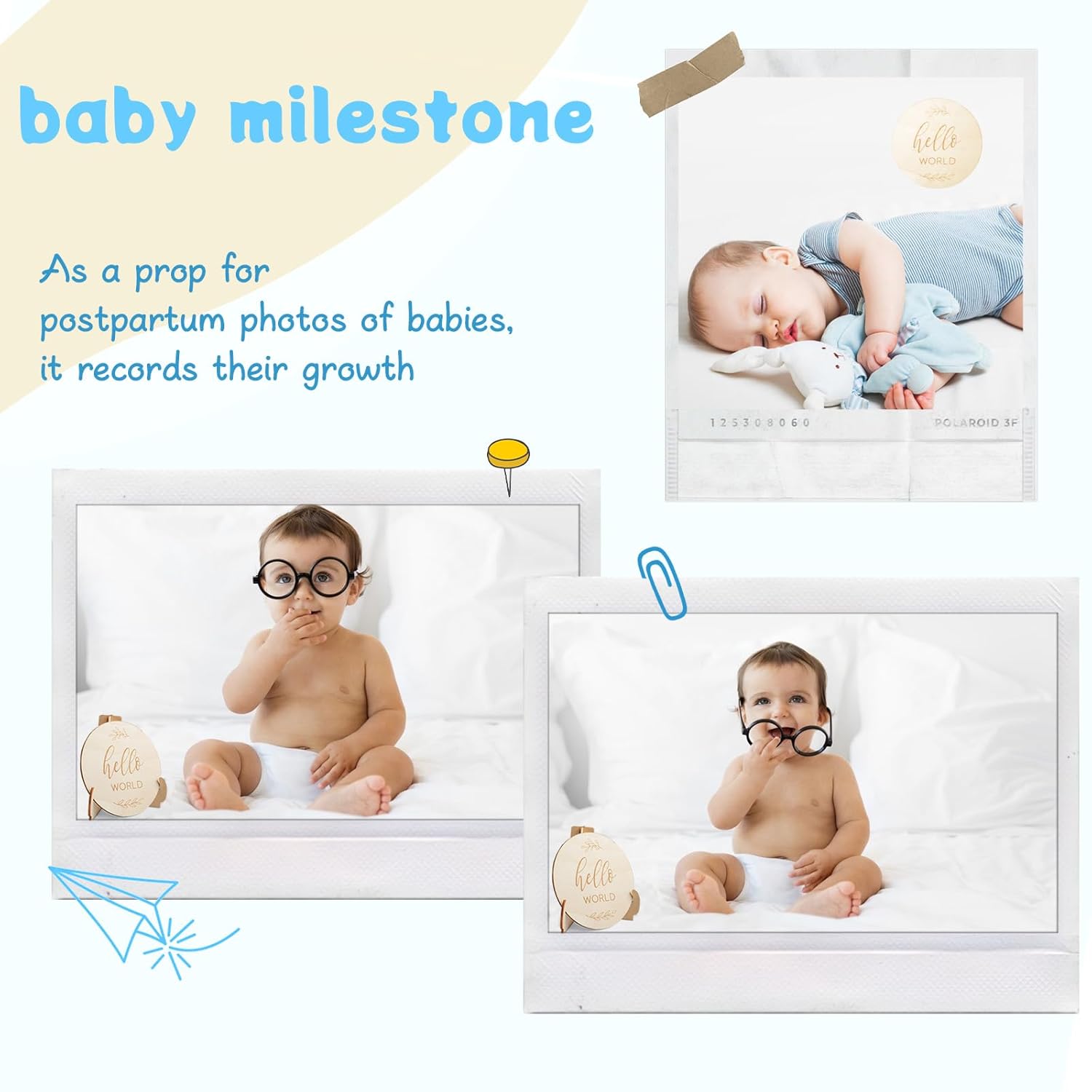 7 Piece Wooden Baby Milestone Signs with Hello World