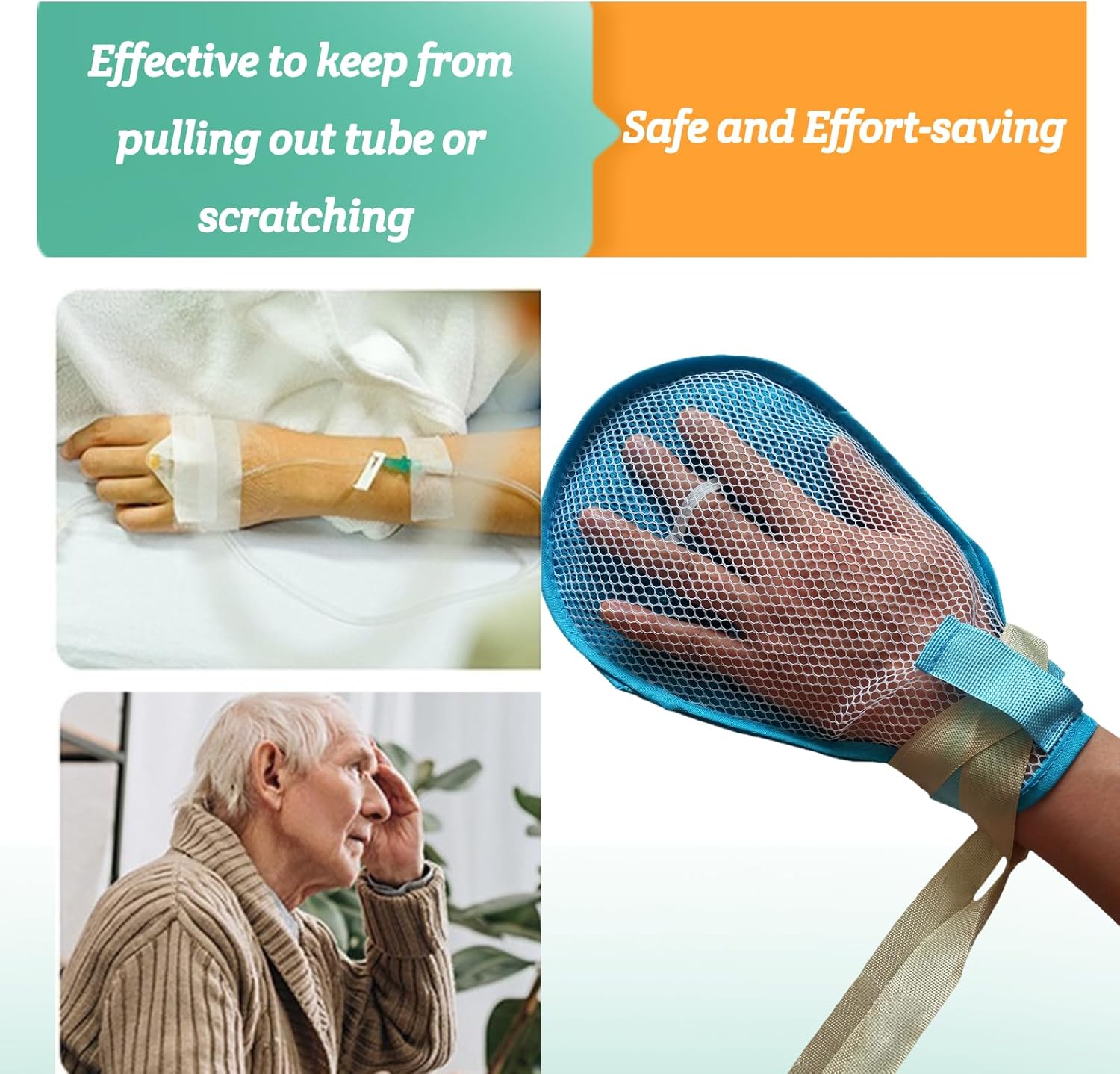 Dementia Hand Restraint Gloves - 2 Pcs Breathable Mesh Mitts for Elderly