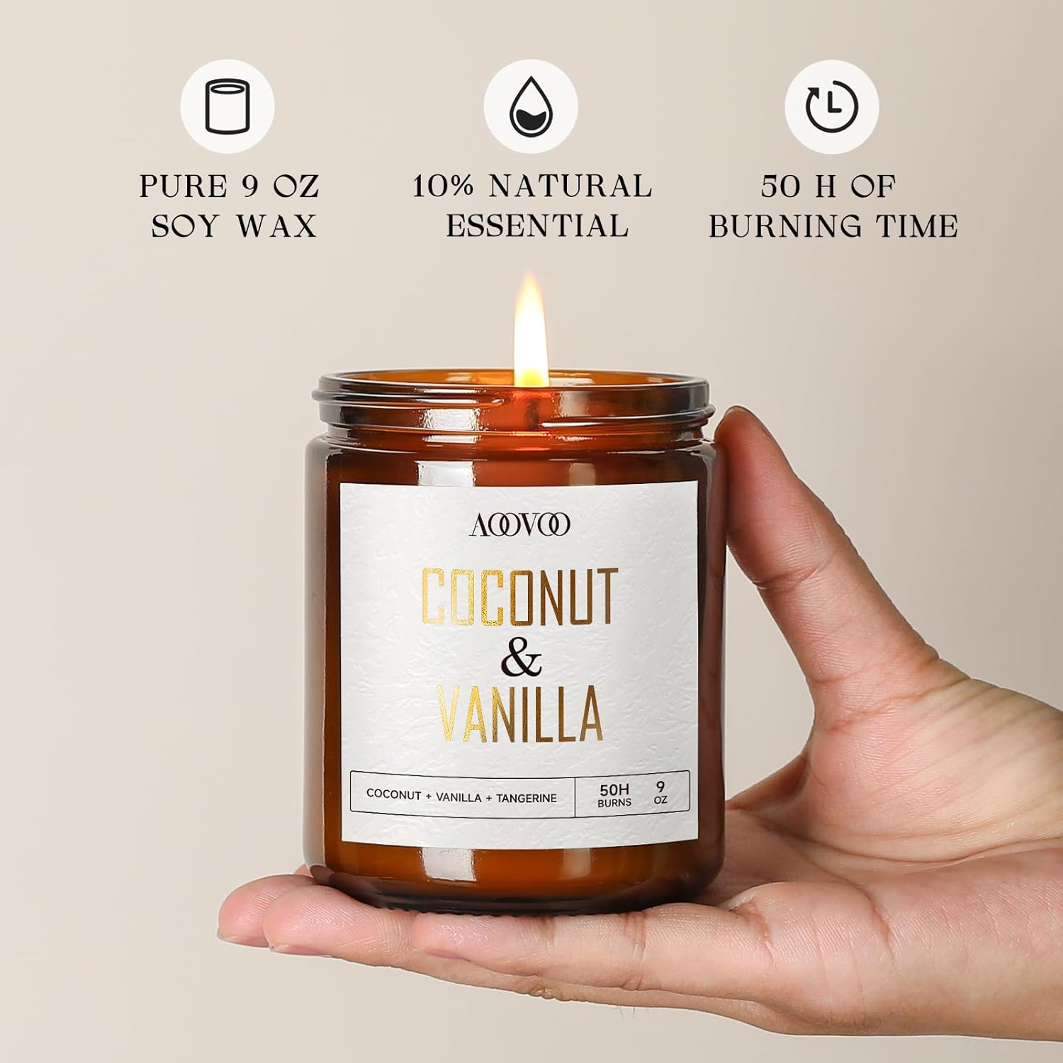 AOOVOO Coconut Vanilla Candles 9 oz Aromatherapy Soy Candles