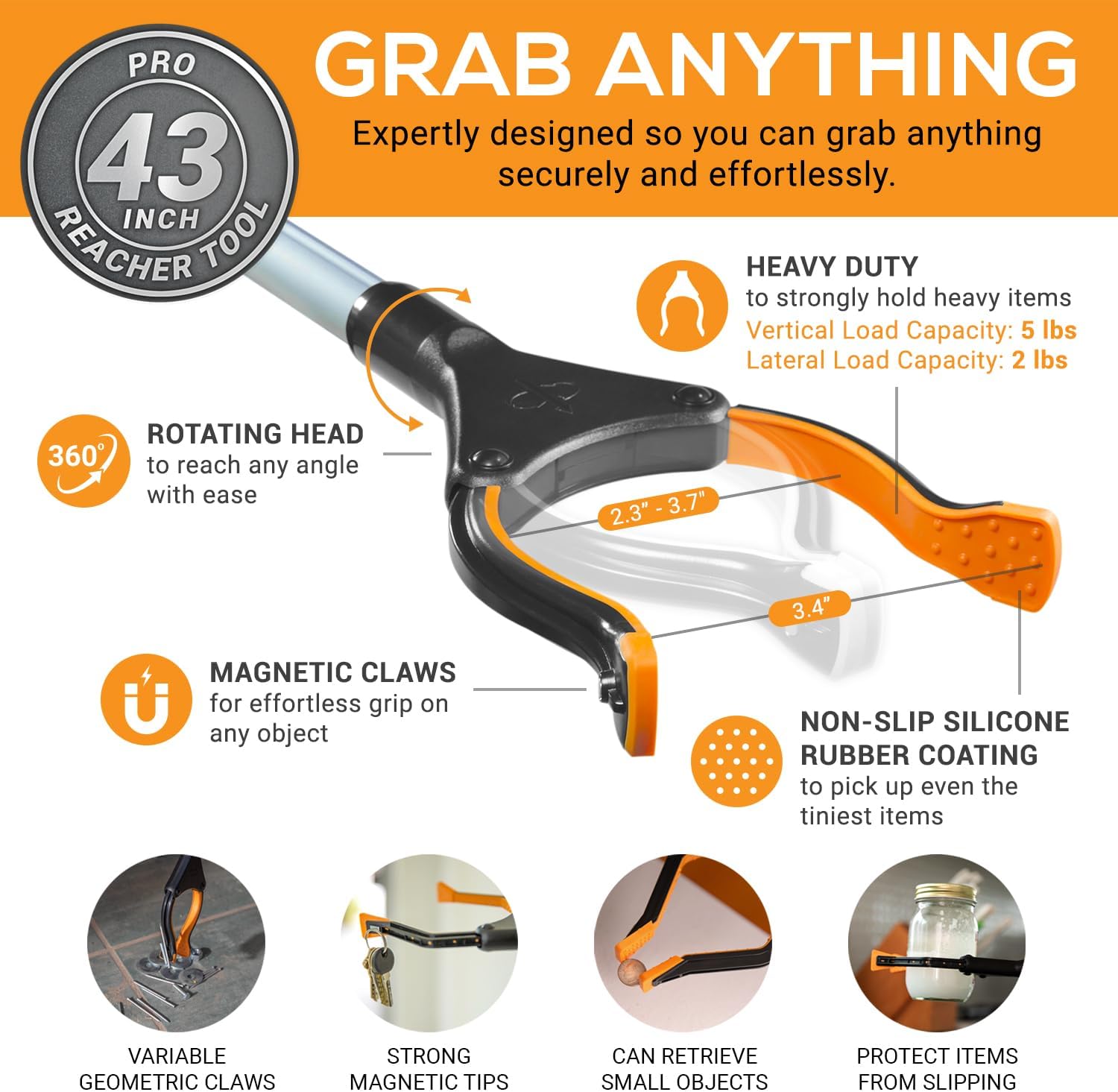 EZPIK Pro 43 Inch Foldable Reacher Tool for Seniors