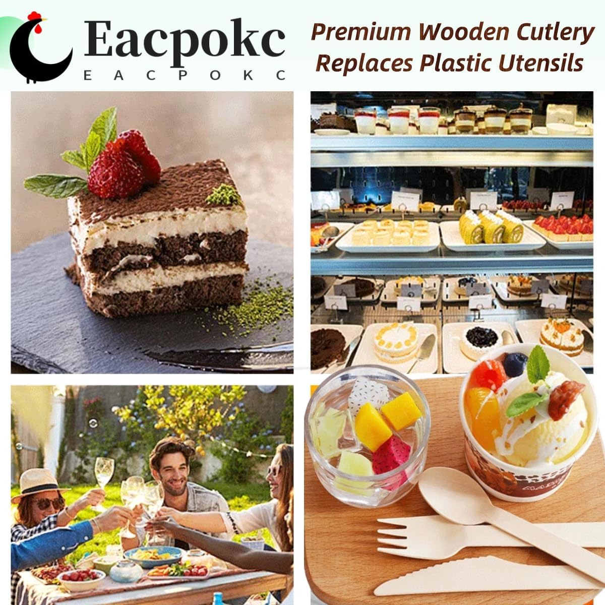 Eacpokc 63 Inch Disposable Wooden Knives 100 PCS Eco-Friendly